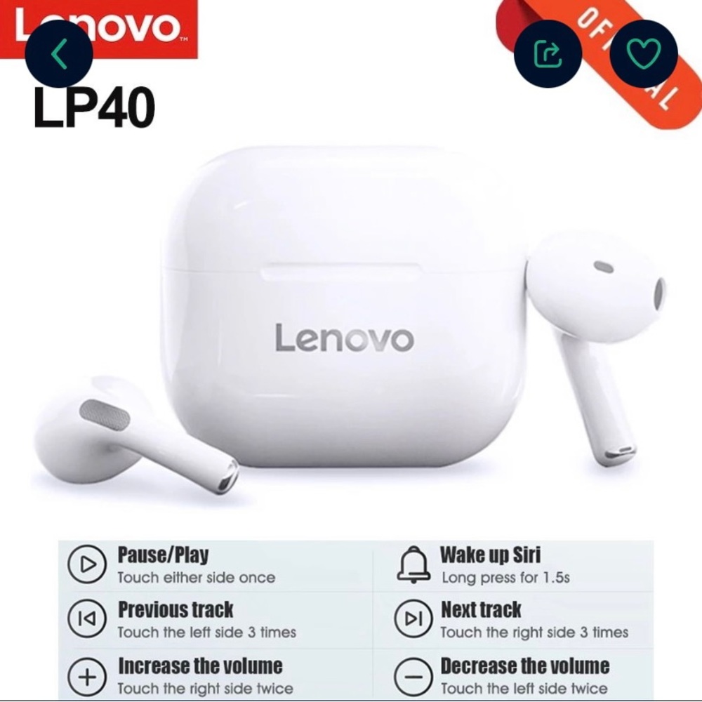 Original Lenovo LP40 TWS Wireless Earphone Bluetooth 5.0 Dual Stereo